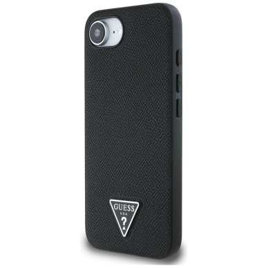 Guess Grained Triangle MagSafe Dėklas skirtas iPhone 16e - Juodas 1 Guess Grained Triangle MagSafe Dėklas skirtas iPhone 16e - Juodas 1