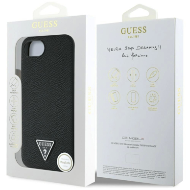 Guess Grained Triangle MagSafe Dėklas skirtas iPhone 16e - Juodas 7
