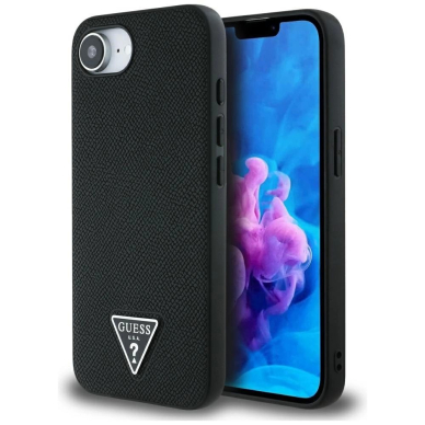 Guess Grained Triangle MagSafe Dėklas skirtas iPhone 16e - Juodas
