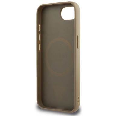 Guess Grained Triangle MagSafe Dėklas skirtas iPhone 16e - Rudas 6