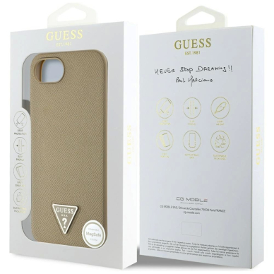 Guess Grained Triangle MagSafe Dėklas skirtas iPhone 16e - Rudas 7