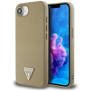 Guess Grained Triangle MagSafe Dėklas skirtas iPhone 16e - Rudas
