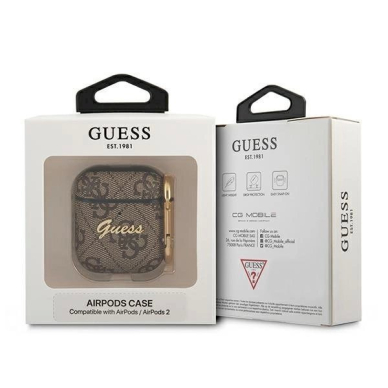 Originalus Guess dėklas GUA24GSMW AirPods cover Rudas / Rudas 4G Script Metal Collection 2 Originalus Guess dėklas GUA24GSMW AirPods cover Rudas / Rudas 4G Script Metal Collection 2