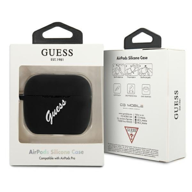 Dėklas Guess GUACAPLSVSBW Silicone Vintage AirPods Pro Ausinių Dėklas juodas-baltas 2 Dėklas Guess GUACAPLSVSBW Silicone Vintage AirPods Pro Ausinių Dėklas juodas-baltas 2