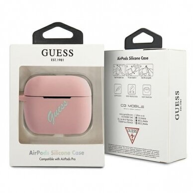 Dėklas Guess GUACAPLSVSPG Silicone Vintage AirPods Pro Ausinių Dėklas rožinis-žalias 2 Dėklas Guess GUACAPLSVSPG Silicone Vintage AirPods Pro Ausinių Dėklas rožinis-žalias 2