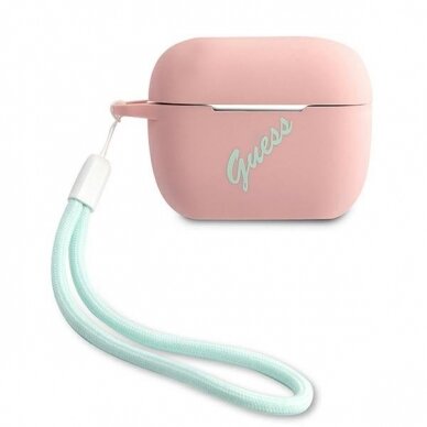 Dėklas Guess GUACAPLSVSPG Silicone Vintage AirPods Pro Ausinių Dėklas rožinis-žalias Dėklas Guess GUACAPLSVSPG Silicone Vintage AirPods Pro Ausinių Dėklas rožinis-žalias