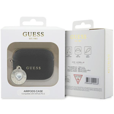 Originalus dėklas Guess GUAP2PGEHCDK case skirta AirPods Pro 2 cover - Juodas Fixed Glitter Heart Diamond Charm 3 Originalus dėklas Guess GUAP2PGEHCDK case skirta AirPods Pro 2 cover - Juodas Fixed Glitter Heart Diamond Charm 3