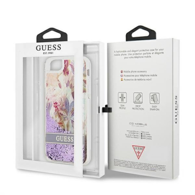 Dėklas Guess Flower Liquid Glitter GUHCI8LFLSU iPhone SE 2022 / SE 2020/7/8 Purpurinis 6