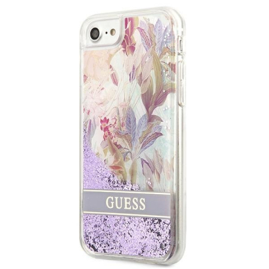 Dėklas Guess Flower Liquid Glitter GUHCI8LFLSU iPhone SE 2022 / SE 2020/7/8 Purpurinis 1