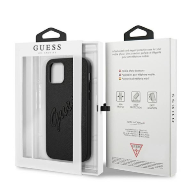 Originalus Guess dėklas GUHCP12LRSAVSBK iPhone 12 Pro Max 6.7 Juodas Saffiano Vintage Script 7