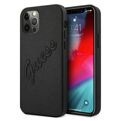 Originalus Guess dėklas GUHCP12LRSAVSBK iPhone 12 Pro Max 6.7 Juodas Saffiano Vintage Script