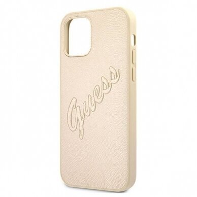 Originalus Guess dėklas GUHCP12MRSAVSLG iPhone 12/12 Pro 6.1 Auksinis Saffiano Vintage Script 5