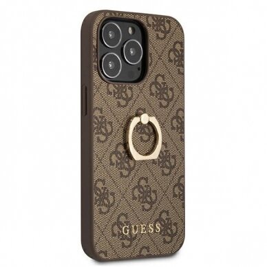 Originalus Guess dėklas GUHCP13L4GMRBR iPhone 13 Pro / 13 6,1" Rudas 4G su žiedu/laikikliu 3 Originalus Guess dėklas GUHCP13L4GMRBR iPhone 13 Pro / 13 6,1" Rudas 4G su žiedu/laikikliu 3