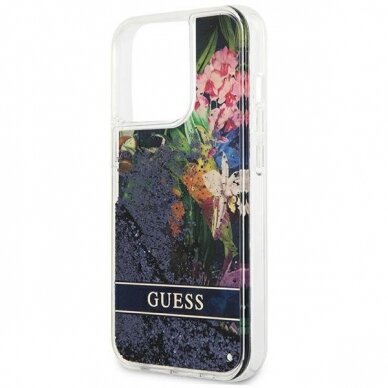 Dėklas Guess Flower Liquid Glitter GUHCP13LLFLSB iPhone 13 Pro Mėlynas 5