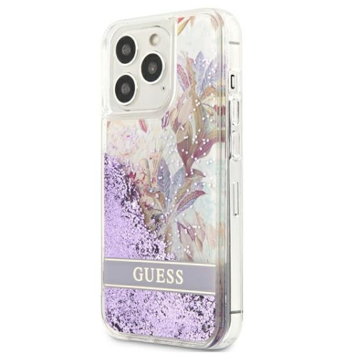 Dėklas Guess Flower Liquid Glitter GUHCP13LLFLSU iPhone 13 Pro Violetinis 1
