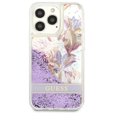 Dėklas Guess Flower Liquid Glitter GUHCP13LLFLSU iPhone 13 Pro Violetinis 2