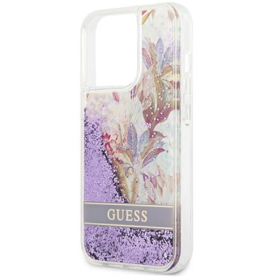 Dėklas Guess Flower Liquid Glitter GUHCP13LLFLSU iPhone 13 Pro Violetinis 5