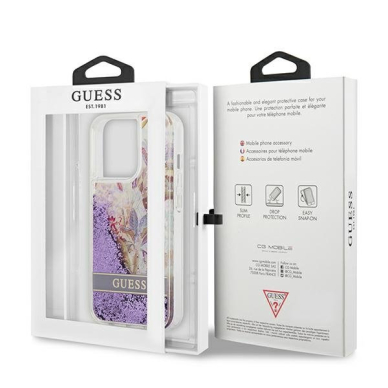 Dėklas Guess Flower Liquid Glitter GUHCP13LLFLSU iPhone 13 Pro Violetinis 7