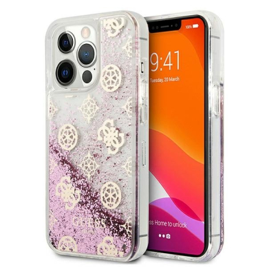 Originalus Guess dėklas GUHCP13LLGPEPI iPhone 13 Pro / 13 6,1" Rožinis Peony Liquid Glitter