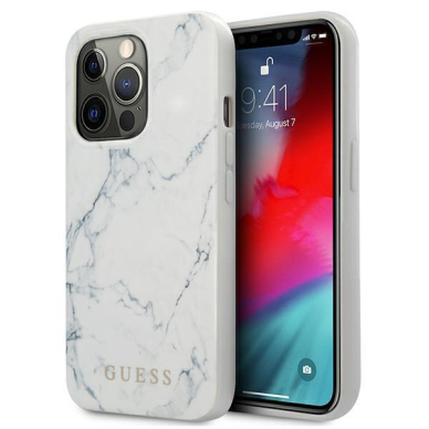 Originalus Guess dėklas GUHCP13LPCUMAWH iPhone 13 Pro / 13 6,1" Baltas Marble
