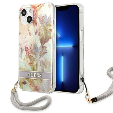 Dėklas Guess Flower Strap GUHCP13SHFLSU iPhone 13 mini Purpurinis Dėklas Guess Flower Strap GUHCP13SHFLSU iPhone 13 mini Purpurinis