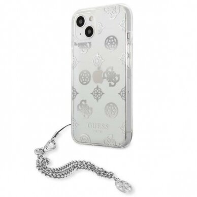 Originalus Guess dėklas GUHCP13SKSPESI iPhone 13 mini 5,4 Sidabrinis Peony Chain Collection 1 Originalus Guess dėklas GUHCP13SKSPESI iPhone 13 mini 5,4 Sidabrinis Peony Chain Collection 1