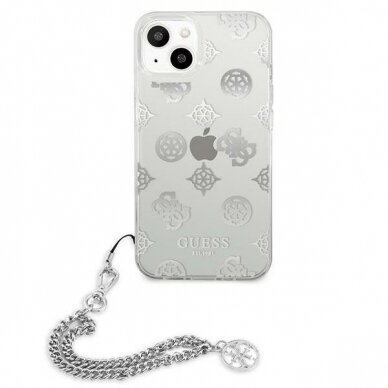 Originalus Guess dėklas GUHCP13SKSPESI iPhone 13 mini 5,4 Sidabrinis Peony Chain Collection 2 Originalus Guess dėklas GUHCP13SKSPESI iPhone 13 mini 5,4 Sidabrinis Peony Chain Collection 2