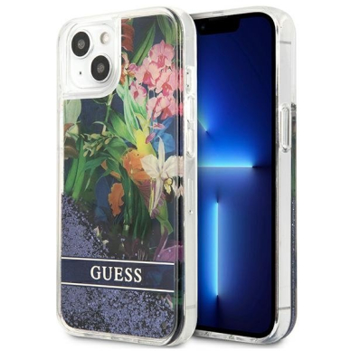 Dėklas Guess Flower Liquid Glitter GUHCP13SLFLSB iPhone 13 mini Mėlynas Dėklas Guess Flower Liquid Glitter GUHCP13SLFLSB iPhone 13 mini Mėlynas