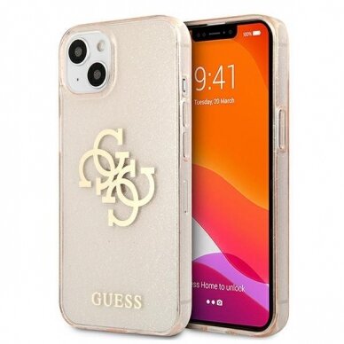 Originalus Guess dėklas GUHCP13SPCUGL4GGO iPhone 13 mini 5,4" Auksinis Glitter 4G Big Logo