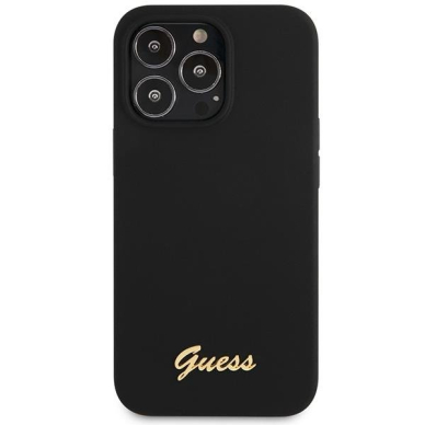 Dėklas Guess Silicone Script Gold Logo GUHCP13XLSLMGBK iPhone 13 Pro Max Juodas 2 Dėklas Guess Silicone Script Gold Logo GUHCP13XLSLMGBK iPhone 13 Pro Max Juodas 2