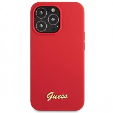 Dėklas Guess Silicone Vintage Gold Logo GUHCP13XLSLMGRE iPhone 13 Pro Max Raudonas 2