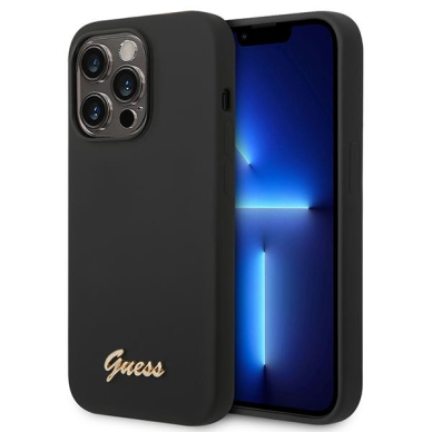 Dėklas Guess Silicone Vintage Gold Logo GUHCP14XSLSMK iPhone 14 Pro Max Juodas Dėklas Guess Silicone Vintage Gold Logo GUHCP14XSLSMK iPhone 14 Pro Max Juodas