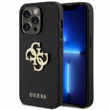 Originalus dėklas Guess GUHCP15LPSP4LGK iPhone 15 Pro 6.1 Juodas hardcase Leather Perforated 4G Glitter Logo Originalus dėklas Guess GUHCP15LPSP4LGK iPhone 15 Pro 6.1 Juodas hardcase Leather Perforated 4G Glitter Logo