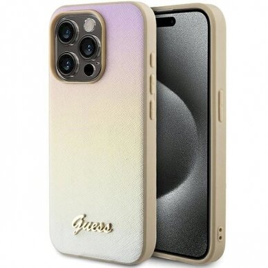 Originalus Guess dėklas GUHCP15XPSAIRSD iPhone 15 Pro Max 6.7" Auksinis/Auksinis hardcase Saffiano Iridescent Script Originalus Guess dėklas GUHCP15XPSAIRSD iPhone 15 Pro Max 6.7" Auksinis/Auksinis hardcase Saffiano Iridescent Script