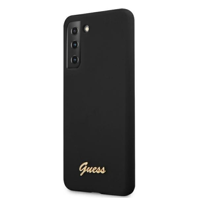 Originalus Guess dėklas GUHCS21MLSLMGBK S21+ G996 juodas Silicone Script Metal Logo 1