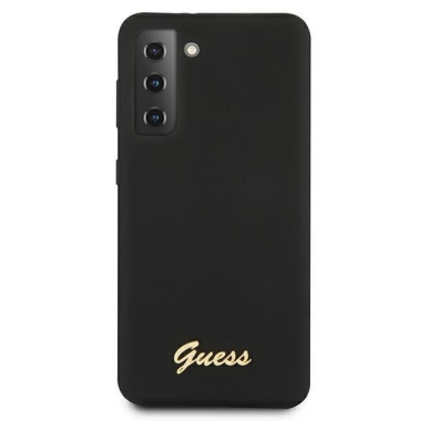 Originalus Guess dėklas GUHCS21MLSLMGBK S21+ G996 juodas Silicone Script Metal Logo 2
