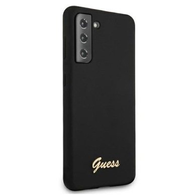 Originalus Guess dėklas GUHCS21MLSLMGBK S21+ G996 juodas Silicone Script Metal Logo 3