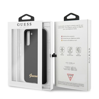 Originalus Guess dėklas GUHCS21MLSLMGBK S21+ G996 juodas Silicone Script Metal Logo 7