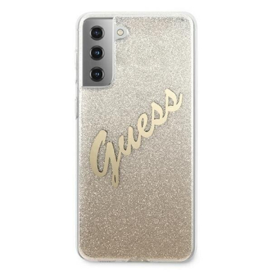 Originalus Guess dėklas GUHCS21MPCUGLSGO samsung S21+ G996 auksinis Glitter Gradient Script 2