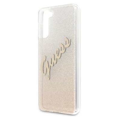 Originalus Guess dėklas GUHCS21MPCUGLSGO samsung S21+ G996 auksinis Glitter Gradient Script 5