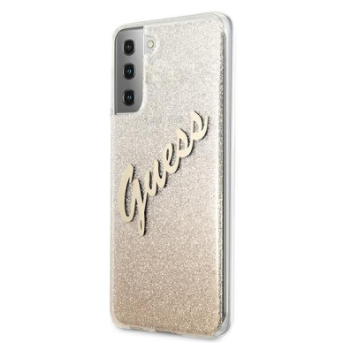 Originalus Guess dėklas GUHCS21MPCUGLSGO samsung S21+ G996 auksinis Glitter Gradient Script 1