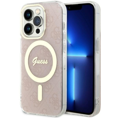 Dėklas Guess 4G MagSafe GUHMP14LH4STP iPhone 14 Pro Rožinis Dėklas Guess 4G MagSafe GUHMP14LH4STP iPhone 14 Pro Rožinis