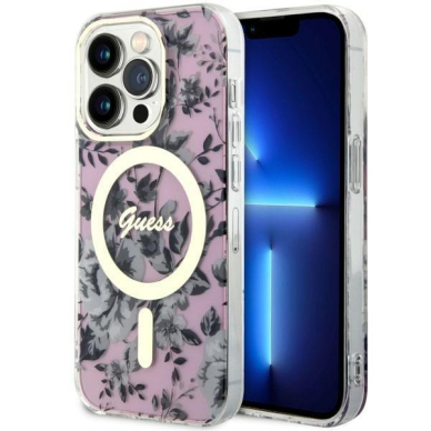Dėklas Guess Flower MagSafe GUHMP14LHCFWSP iPhone 14 Pro Rožinis Dėklas Guess Flower MagSafe GUHMP14LHCFWSP iPhone 14 Pro Rožinis