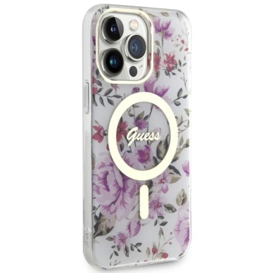 Dėklas Guess Flower MagSafe GUHMP14LHCFWST iPhone 14 Pro Permatomas 3