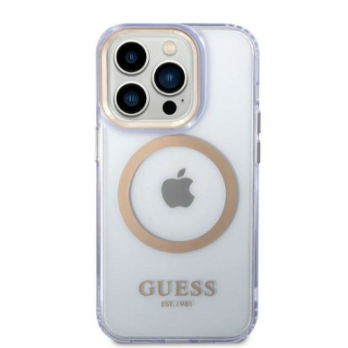 Dėklas Guess Gold Outline Translucent MagSafe GUHMP14LHTCMU iPhone 14 Pro Purpurinis 2 Dėklas Guess Gold Outline Translucent MagSafe GUHMP14LHTCMU iPhone 14 Pro Purpurinis 2