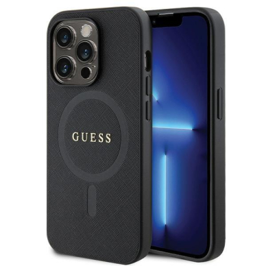 Dėklas Guess GUHMP14LPSAHMCK iPhone 14 Pro - Juodas Saffiano MagSafe Dėklas Guess GUHMP14LPSAHMCK iPhone 14 Pro - Juodas Saffiano MagSafe