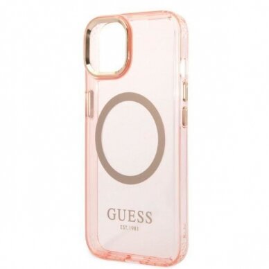 Dėklas Guess Gold Outline Translucent MagSafe GUHMP14MHTCMP iPhone 14 Plus Rožinis 5