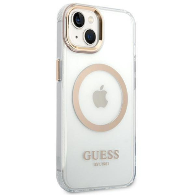 Dėklas Guess Metal Outline Magsafe GUHMP14SHTRMD iPhone 14 Auksinis 3 Dėklas Guess Metal Outline Magsafe GUHMP14SHTRMD iPhone 14 Auksinis 3