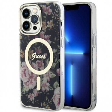 Dėklas Guess Flower MagSafe GUHMP14XHCFWSK iPhone 14 Pro Max Juodas Dėklas Guess Flower MagSafe GUHMP14XHCFWSK iPhone 14 Pro Max Juodas