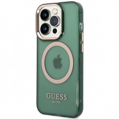 Dėklas Guess Gold Outline Translucent MagSafe GUHMP14XHTCMA iPhone 14 Pro Max Žalias 1